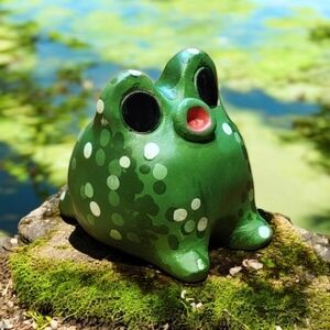 Miniature Chubby Frog, Grumpy Frog, Hand-Painted, Tiny Frog, Fairy Animal, Gift